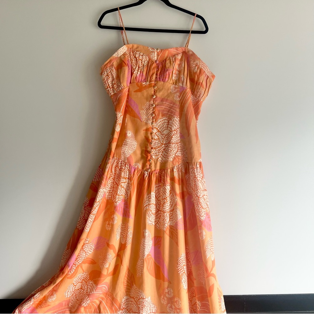 FARM Rio x Anthropologie Linen Blend Strapless Drop-Waist Maxi Dress Size XL - Picture 4 of 16